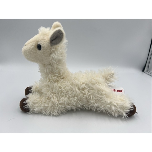 Aurora World LLAMA Stuffed Plush Animal 8" laying down off white brown feet 2019 - Picture 2 of 12
